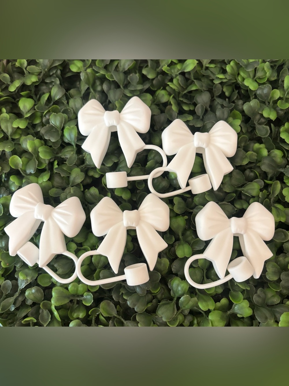 White Bow Straw Toppers- Pack of 5